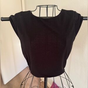 Alice + Olivia Black Cuffed Sleeve Crop Tank Top